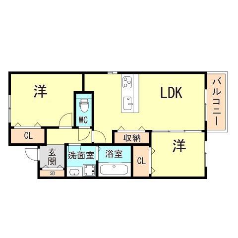メリヤス城が山(2LDK/2階)の間取り写真