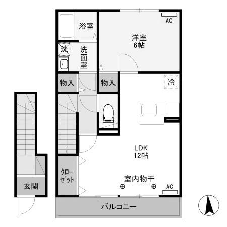 カギロイ・ノーラ(1LDK/2階)の間取り写真