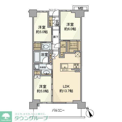 シティテラス横濱綱島ガーデンズ(3LDK/4階)の間取り写真