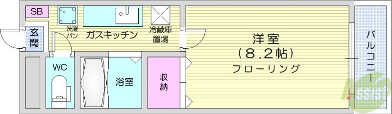 グランディ八乙女中央(1K/2階)の間取り写真