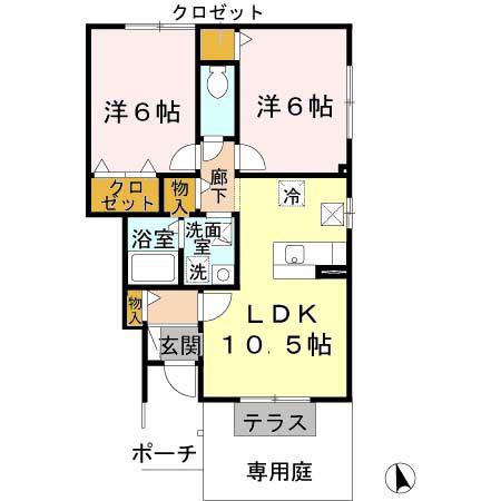 カーサモニカA棟(2LDK/1階)の間取り写真