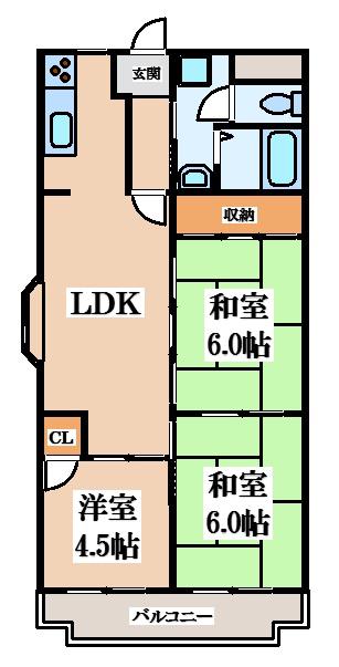 吉田第三大発マンション(3LDK/6階)の間取り写真