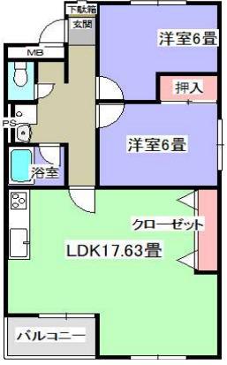 所沢コーポラスB棟(2LDK/7階)の間取り写真