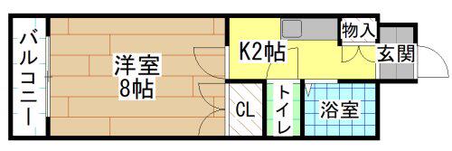 キャステール片野(1K/2階)の間取り写真