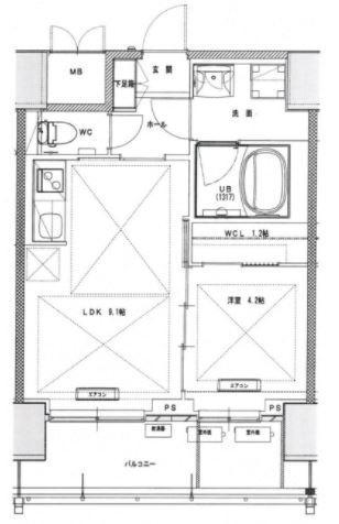 ノルデンタワー南森町プレミアム(1LDK/20階)の間取り写真