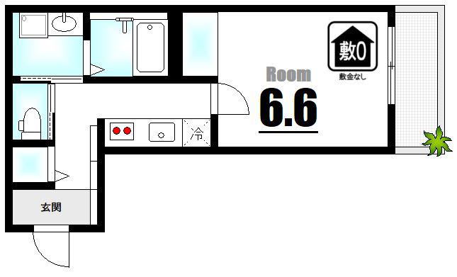 AZUR舟入南(1K/1階)の間取り写真