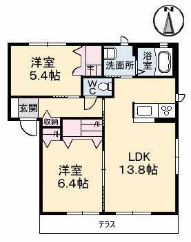 アン・ジュールA棟(2LDK/1階)の間取り写真