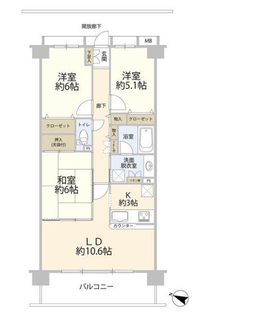 ヴェラハイツ北千住II(3LDK/3階)の間取り写真