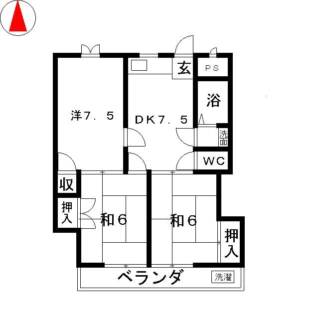 木下マンション(3DK/2階)の間取り写真
