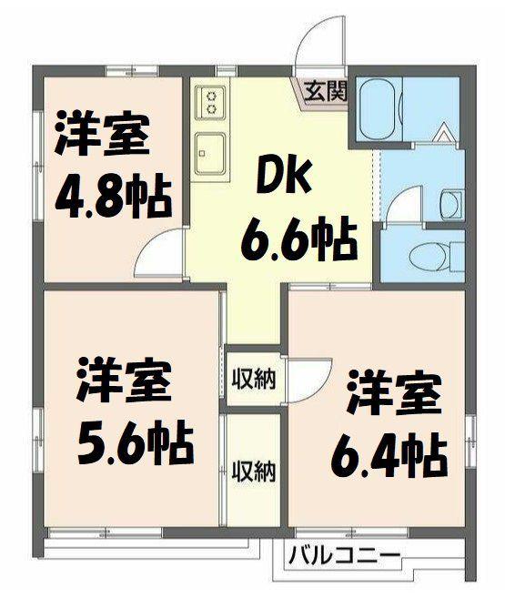 ベルメゾン花田B(3DK/2階)の間取り写真