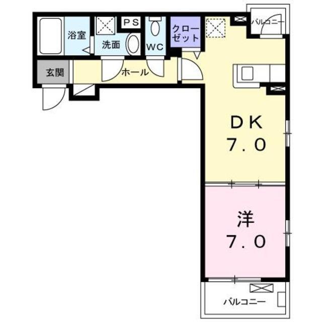 クラール北戸田(1DK/2階)の間取り写真