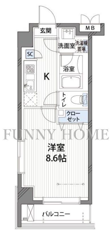 ラフィネ三軒茶屋(1K/3階)の間取り写真