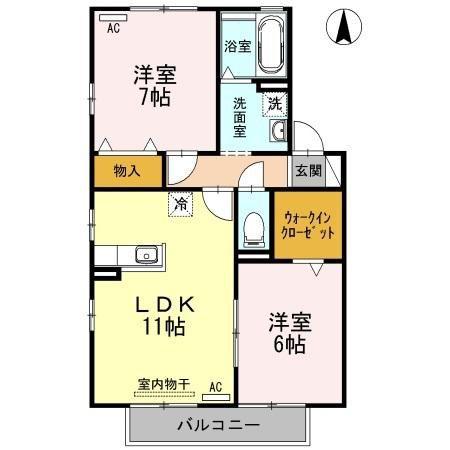 ハイブリッジ D棟(2LDK/2階)の間取り写真