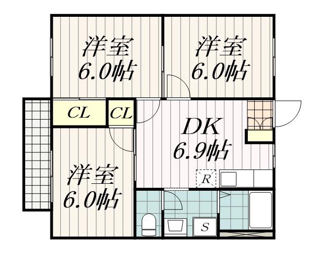 ハイツマルショウD(3DK/2階)の間取り写真