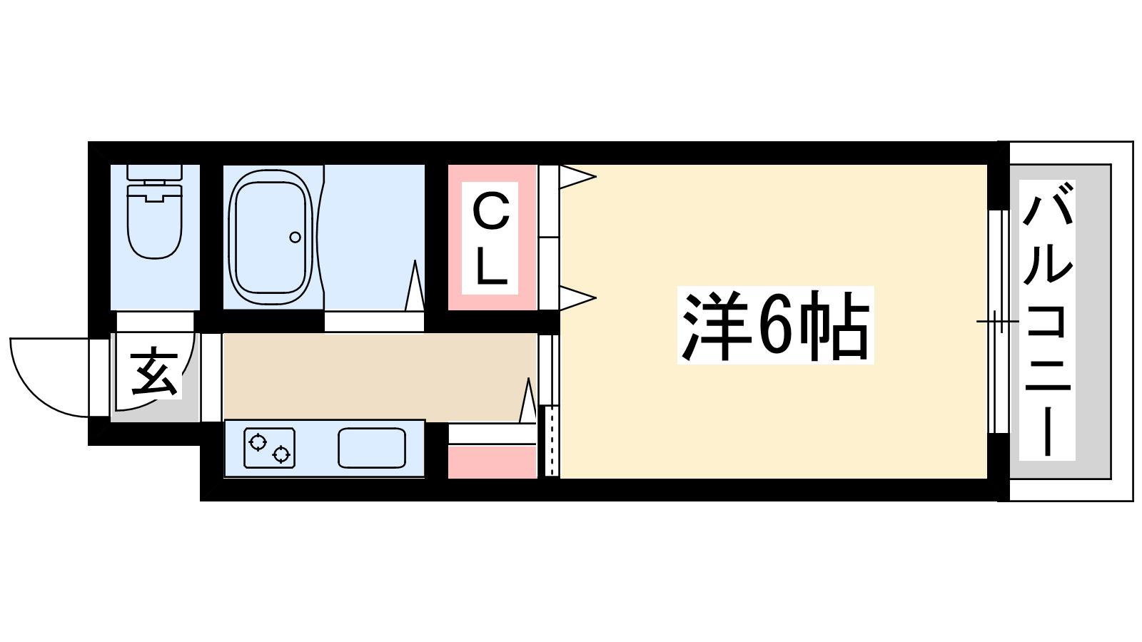 ギャレ豊津(1K/2階)の間取り写真