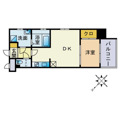 グランフォーレ薬院南(1DK/8階)の間取り写真