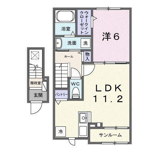 アンフィニ アムールI(1LDK/2階)の間取り写真