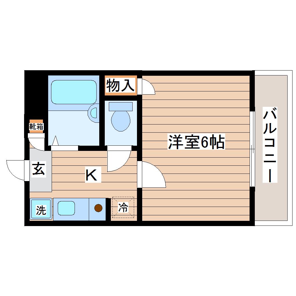 アルページュ若林(1K/2階)の間取り写真