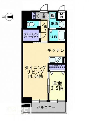 ソラノ瓦町(1LDK/8階)の間取り写真