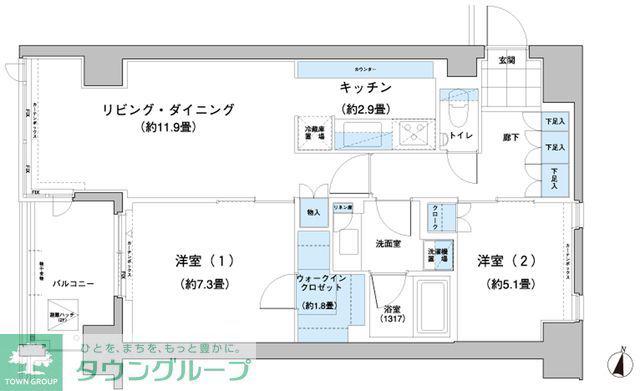 ガーデニエール砧レジデンス(1SLDK/2階)の間取り写真