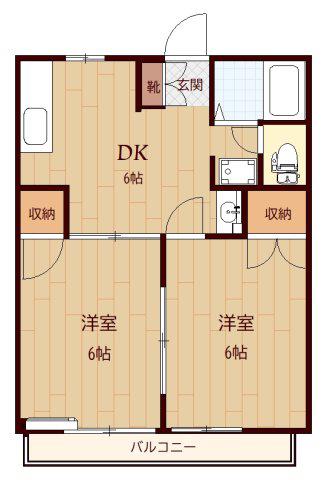 レナジア御幸B棟(2DK/2階)の間取り写真