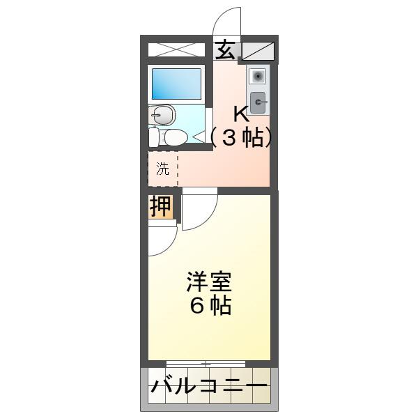 ハイツ三越(1K/1階)の間取り写真