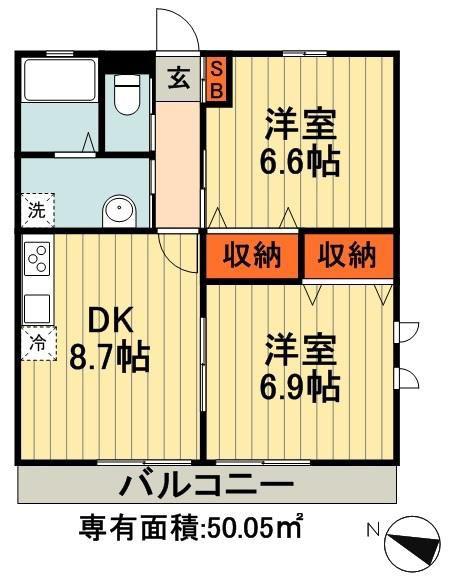 クレール(2DK/1階)の間取り写真