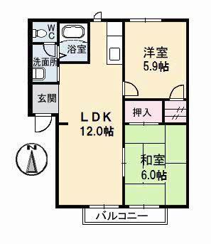 コーポ エクセル III棟(2LDK/2階)の間取り写真