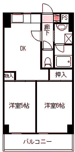 大倉山エステハイム第7(2DK/4階)の間取り写真