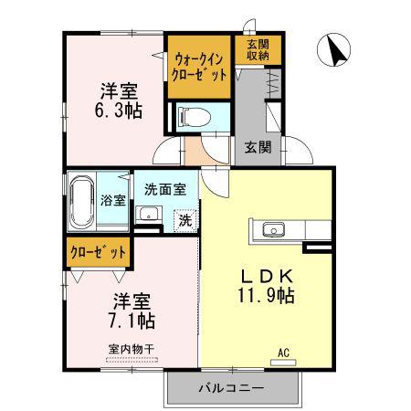 レーベンヒルズA棟(2LDK/2階)の間取り写真
