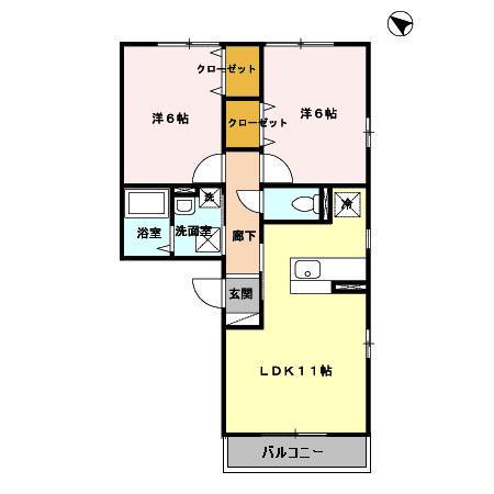 オーブ下荒田 203(2LDK/2階)の間取り写真