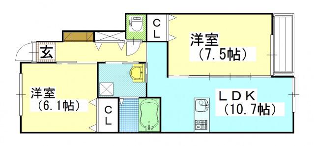グランアベニュー国富I(2LDK/1階)の間取り写真