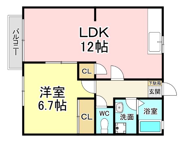 カンパーニュ(1LDK/2階)の間取り写真
