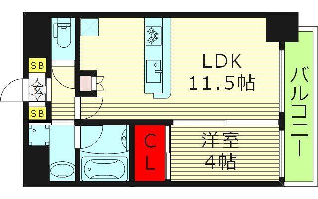 プレリス大阪今里サヴィア(1LDK/6階)の間取り写真