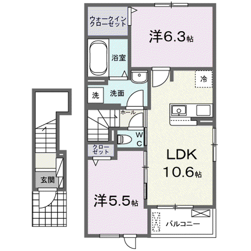 グランデュール N ファインII(2LDK/2階)の間取り写真