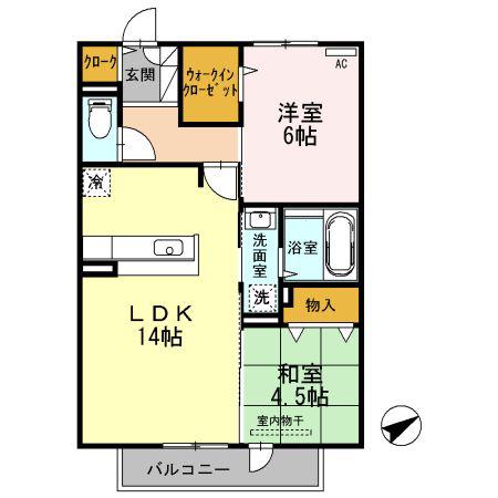 たまきA・B棟B棟(2LDK/2階)の間取り写真