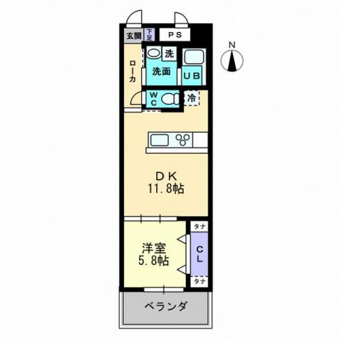 ルガーノIII(1LDK/2階)の間取り写真