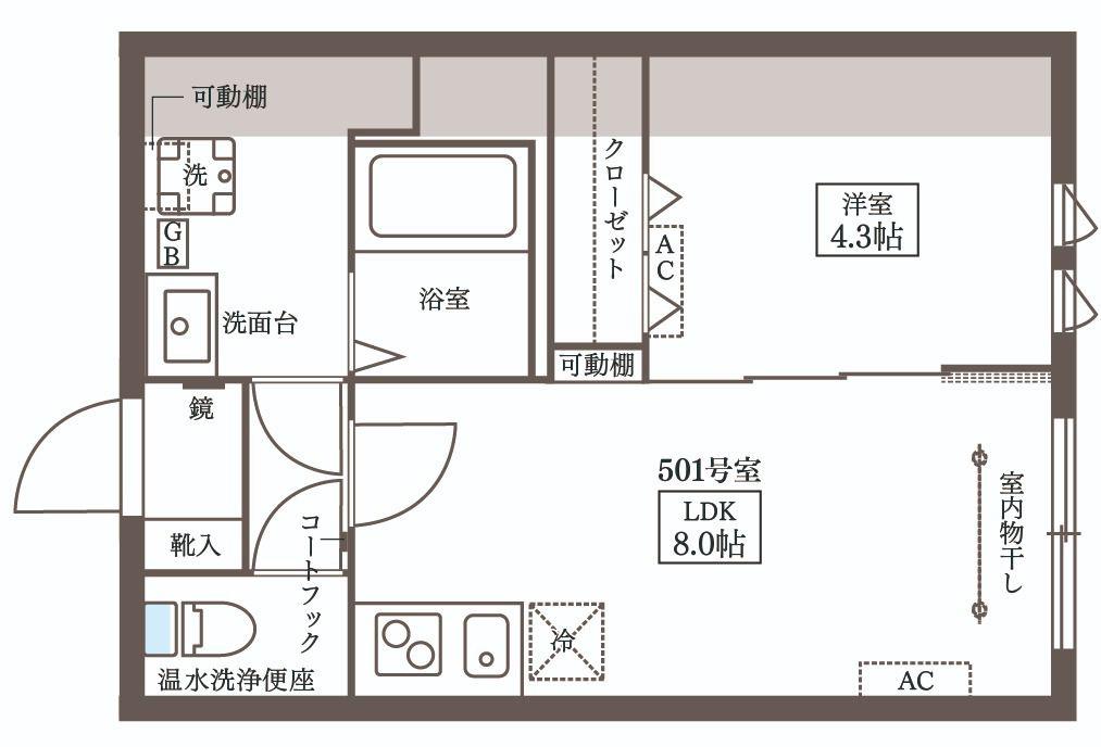 COCOCUBE大井町II(1LDK/5階)の間取り写真