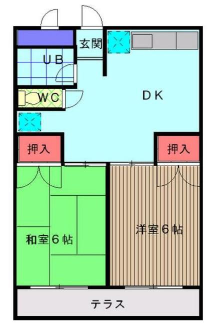 ROCKY都賀(2DK/1階)の間取り写真