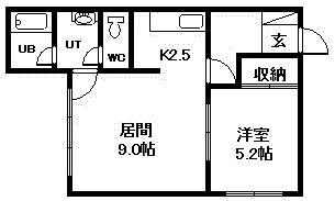 イースト4・2ハイツ(1DK/2階)の間取り写真
