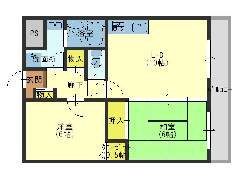 ホワイトマーブル(2LDK/2階)の間取り写真