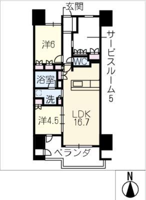 レ・シェイド金山グランデ 8階(2SLDK/8階)の間取り写真