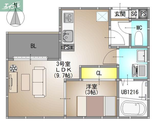REGALEST 伊島I(1LDK/1階)の間取り写真