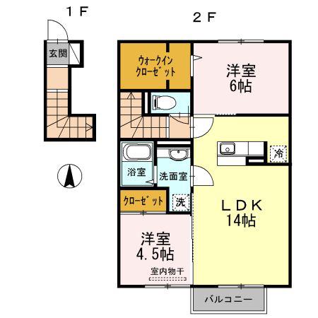 SUNFLOWERHILLS(2LDK/2階)の間取り写真