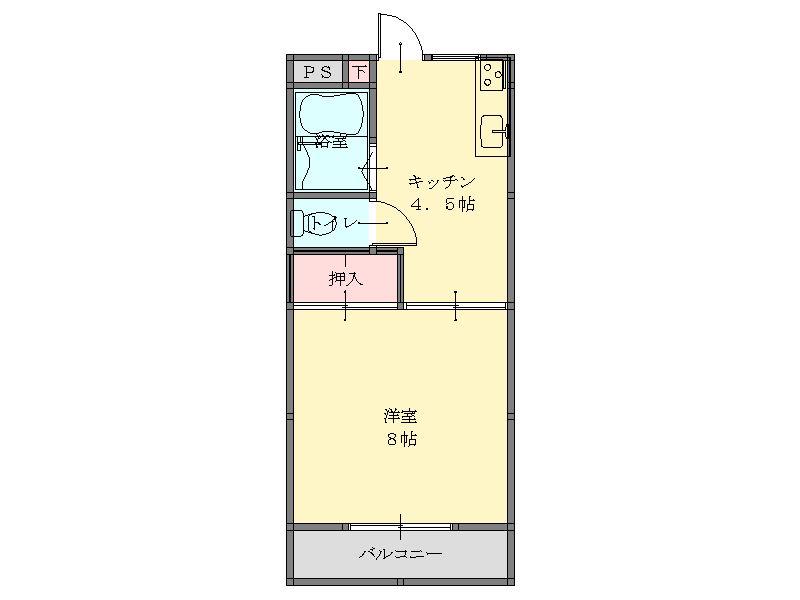 ファランドール矢中(1DK/1階)の間取り写真