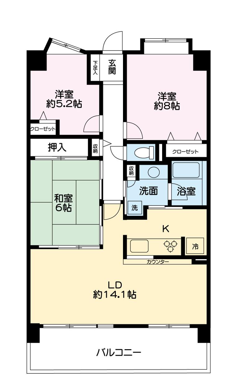 ミラパセオ自治医大壱番館(3LDK/5階)の間取り写真