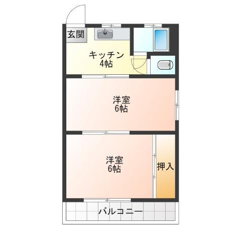 備前マンションBS第2(2K/2階)の間取り写真