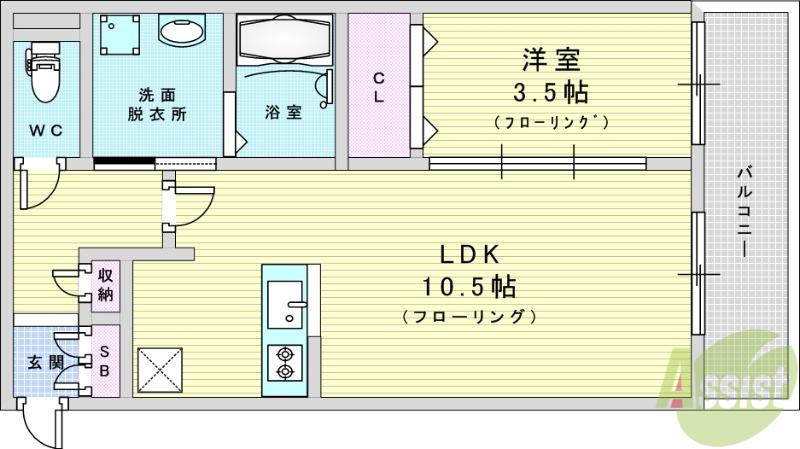 LOUIS APARTMENT 吹田東リバーパーク(1LDK/1階)の間取り写真