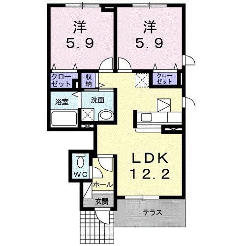 アルコバレーノⅢ(2LDK/1階)の間取り写真