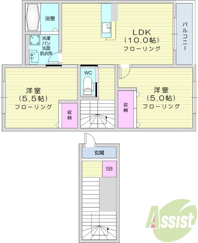 ネオグランドコート南小泉(2LDK/2階)の間取り写真